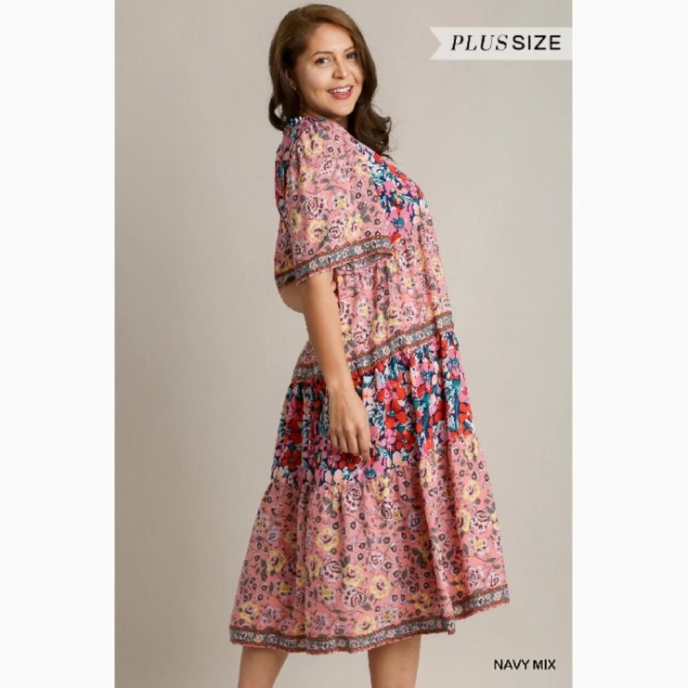 Bohemian Floral Print Maxi Dress - Plus Size XL - Navy Multicolor - Picture 3 of 7